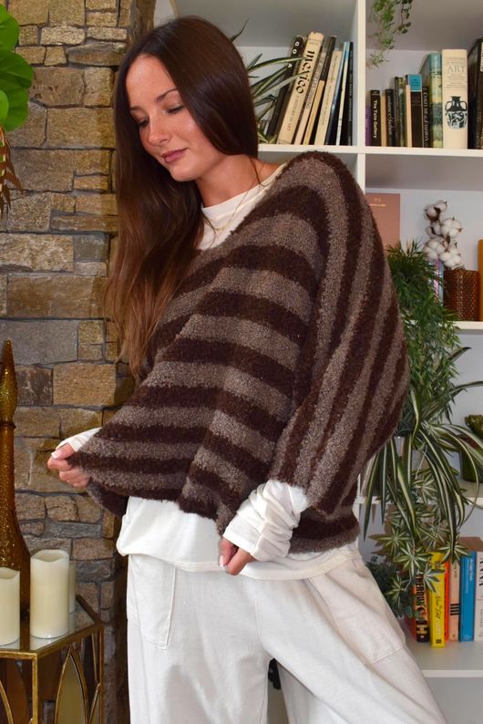 Lola Stripe Boucle Slouch Knit Conker & Earth